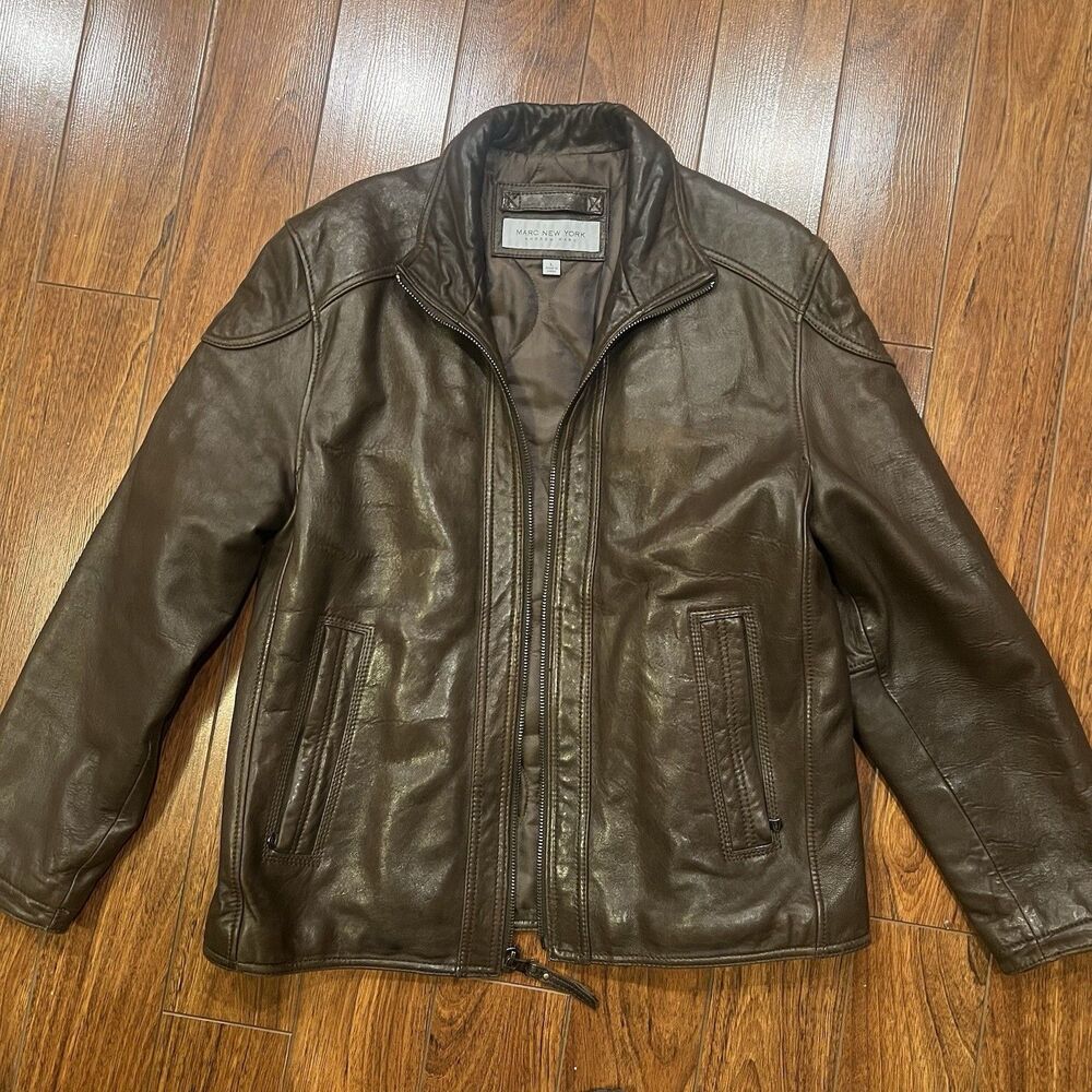 Marc New York Andrew Marc Men’s Espresso  Brown Leather Jacket Lined Sz L
